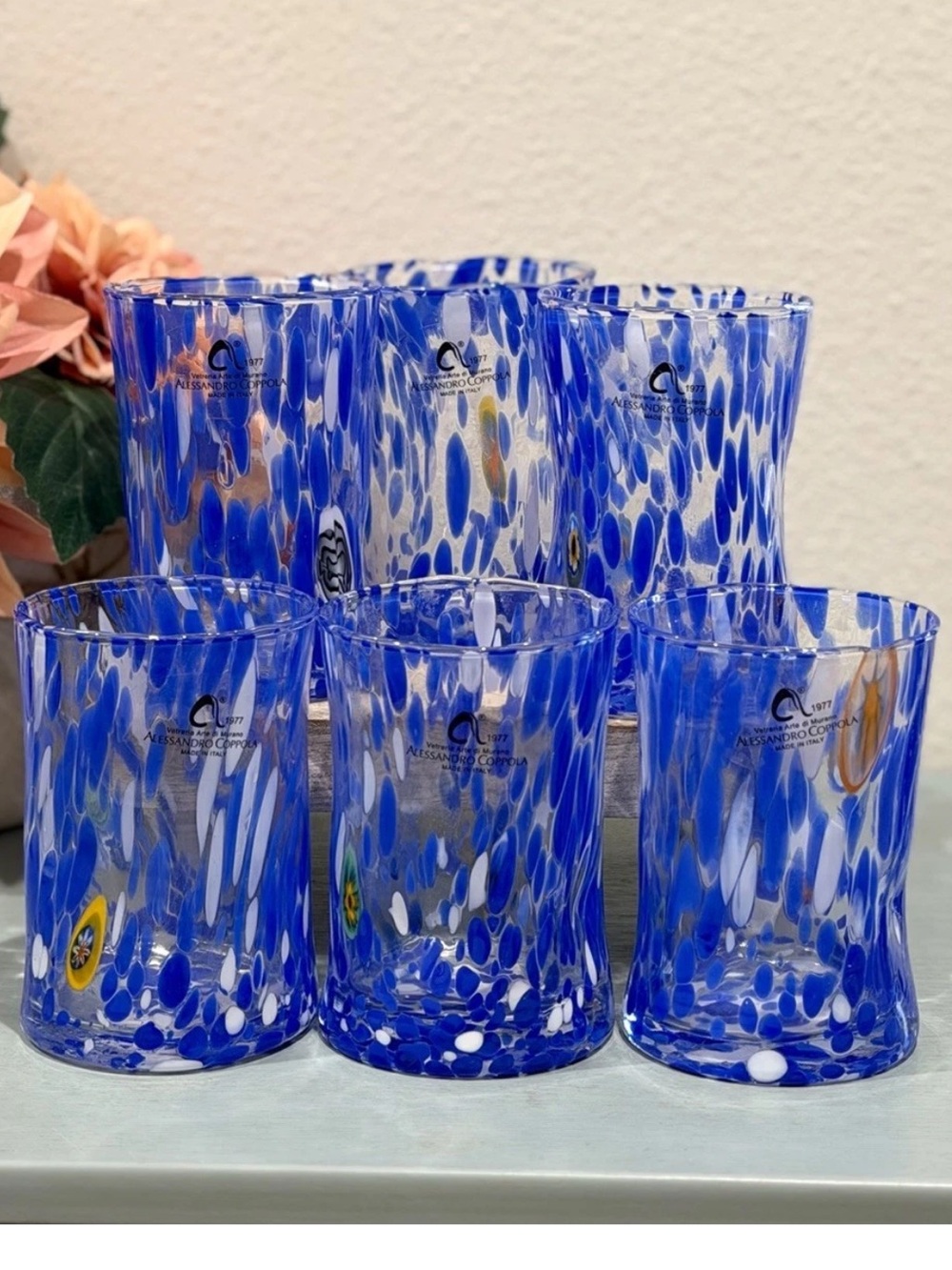 Set of 6 Vetreria Arte di MURANO
Alessandro Coppola BLUE Confetti
Glasses 4.75"